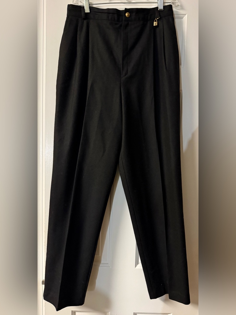 Fundamental Things Petites Black Wool Trousers Gold Lock Vintage